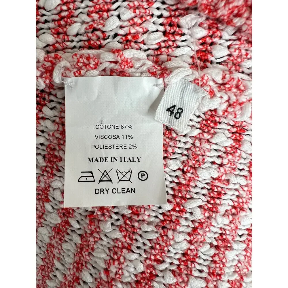PAUL STUART Red White Knit Cotton Button-Up Sweater Cardigan 12 EU 48 ITALY